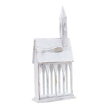 GALLERIE II 24" Rustic White Church Christmas Card Distressed Wood Mail Holder Xmas Festive Winter Holidays Table Tabletop Seasons Greetings Family Spiritual Wooden Home Decor Decoration Cream