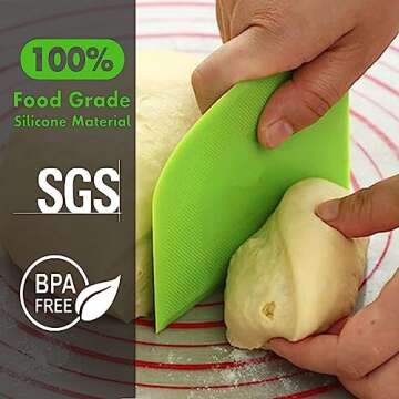 SURDOCA Dough Scraper Bench Scraper - 3P 4.7x3.7" Plastic Flexible Bowl Scraper, Sharp Edge & Angles Cake Scraper. Non-Slip Bakeware Decorating Tools Sculpting & Modeling Tools - Green+White+Green