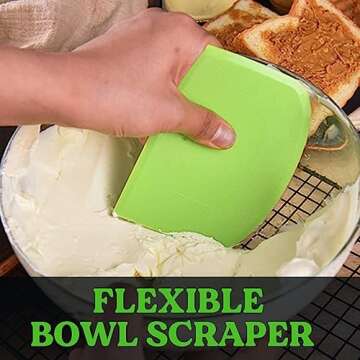 SURDOCA Dough Scraper Bench Scraper - 3P 4.7x3.7" Plastic Flexible Bowl Scraper, Sharp Edge & Angles Cake Scraper. Non-Slip Bakeware Decorating Tools Sculpting & Modeling Tools - Green+White+Green
