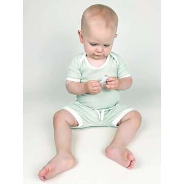 HINTINA Newborn Unisex Gender Neutral Baby Boys Girls Shorts Coming Home Outfits Ribbed Nb Short Sleeve Clothes Set Summer Clothing Green