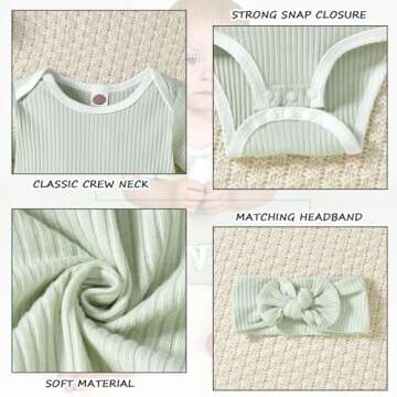 HINTINA Newborn Unisex Gender Neutral Baby Boys Girls Shorts Coming Home Outfits Ribbed Nb Short Sleeve Clothes Set Summer Clothing Green