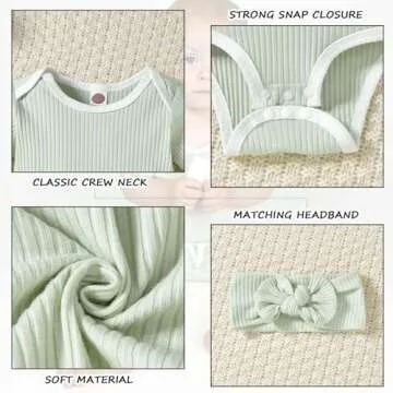 HINTINA Newborn Unisex Gender Neutral Baby Boys Girls Shorts Coming Home Outfits Ribbed Nb Short Sleeve Clothes Set Summer Clothing Green