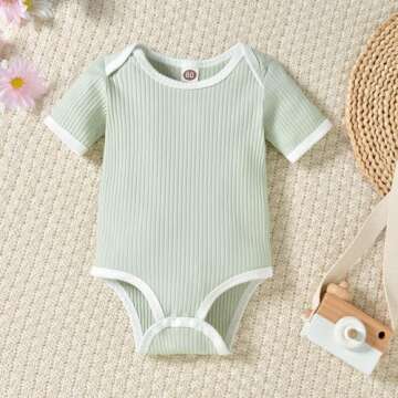 HINTINA Newborn Unisex Gender Neutral Baby Boys Girls Shorts Coming Home Outfits Ribbed Nb Short Sleeve Clothes Set Summer Clothing Green