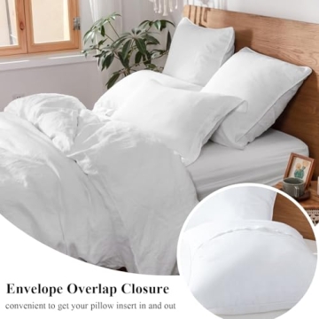 Simple&Opulence 100% Linen Duvet Cover Set, 3 PCS Natural French Flax White Duvet Cover Queen Size, Breathable Soft Comfy Linen Bedding Comforter Cover with 2 Pillowcases(White, 88"x92")