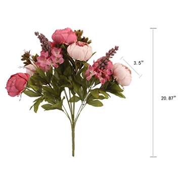 Duovlo Rustic Artificial Peony Silk Flowers for Weddings & Home Decor, Pack of 1 (Dark Pink)