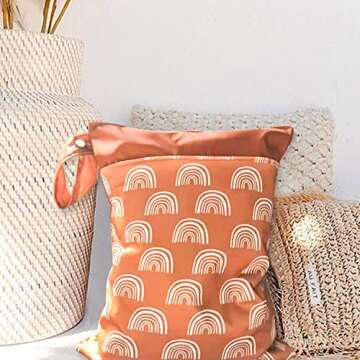 2 Pack Wet Dry Bags for Baby Diapers&Breast Pump Parts, Waterproof Reusable Wet Bag with Two Zipper Pockets, Beach Pool Gym Bag Stroller Yoga Toiletries Daycare Organizer, 11.8 inch x 15.7inch(Brown)