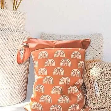 2 Pack Wet Dry Bags for Baby Diapers&Breast Pump Parts, Waterproof Reusable Wet Bag with Two Zipper Pockets, Beach Pool Gym Bag Stroller Yoga Toiletries Daycare Organizer, 11.8 inch x 15.7inch(Brown)