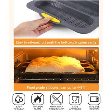 MUJUZE French Bread Baking Pan,Bread Making Accessories,Silicone Bread Pans for Baking with 6 Muffin Cups, Loaf Pan Nonstick & Heat Resistant Silicone Baguette Pan, Sub Roll Baking Pan,Hoagie Roll Pan