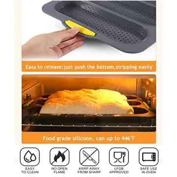 MUJUZE French Bread Baking Pan,Bread Making Accessories,Silicone Bread Pans for Baking with 6 Muffin Cups, Loaf Pan Nonstick & Heat Resistant Silicone Baguette Pan, Sub Roll Baking Pan,Hoagie Roll Pan
