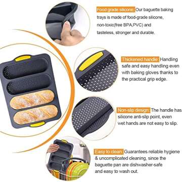 MUJUZE French Bread Baking Pan,Bread Making Accessories,Silicone Bread Pans for Baking with 6 Muffin Cups, Loaf Pan Nonstick & Heat Resistant Silicone Baguette Pan, Sub Roll Baking Pan,Hoagie Roll Pan