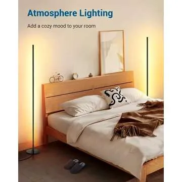 DEWENWILS LED Corner Floor Lamp, 57.5" Minimalist Dimmable Light, Standing Tall Lamp for Living Room, Bedroom, Office, 3000K Warm White Light (Black)