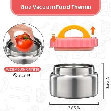 MAISON HUIS 8oz Soup Thermo Wide Mouth Vacuum Insulated Food Jar for Hot&Cold Food, Leak Proof Stainless Steel Kids Lunch Container for School Travel(Pink)