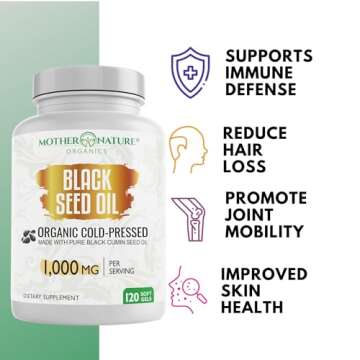 Organic High Potency Turkish Black Seed Oil Capsules, Cold Pressed, High TQ, 2 Month Supply, Non-GMO Black Cumin Nigella Sativa Oil for Immune Support, Joint, Digestive & Beauty, 1,000mg Dose (120ct)