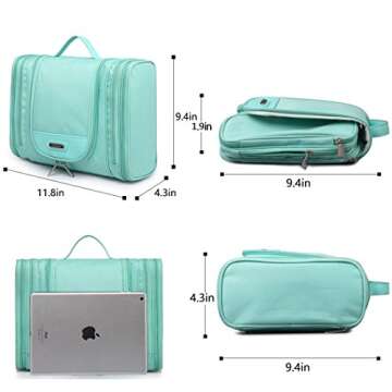 tuowan Hanging Travel Toiletry Bag for Women Girls, Travel Cosmetic Makeup Kit Organizer for Toiletries Accessories Large (Green)