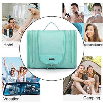tuowan Hanging Travel Toiletry Bag for Women Girls, Travel Cosmetic Makeup Kit Organizer for Toiletries Accessories Large (Green)