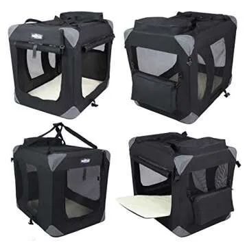 EliteField 3-Door Folding Soft Dog Crate with Carrying Bag and Fleece Bed (2 Year Warranty), Indoor & Outdoor Pet Home (42" L x 28" W x 32" H, Black)