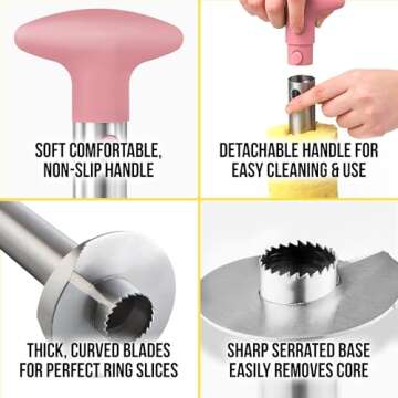 Pineapple Corer and Slicer with Triple Reinforced Stainless Steel with Thicker Blade - Easy-to-Use Pineapple Corer & Pineapple Cutter - Pineapple Slicer and Corer Tool for Easy Core Removal by Zulay