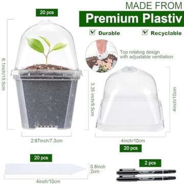 42 Pack 4 Inch Clear Plant Nursery Pot Sets with Humidity Dome and Drain Holes Include 20 Plastic Ga...