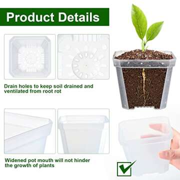 42 Pack 4 Inch Clear Plant Nursery Pot Sets with Humidity Dome and Drain Holes Include 20 Plastic Gardening Pot 20 Labels, 2 Marker Pen Seed Starting Container for Seedlings Vegetables Succulents
