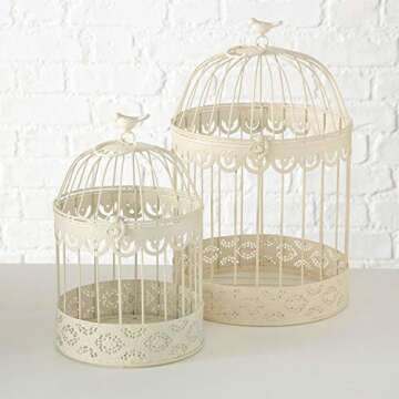 Farmers Market White Wire Bird Cages, Set of 2, Decorative, Table Top Centerpieces, for Florals, Can...