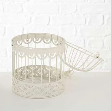 Farmers Market White Wire Bird Cages, Set of 2, Decorative, Table Top Centerpieces, for Florals, Candles and More, Metal, Handmade, Rustic Vintage Style, 11.75 and 15 Inches Tall