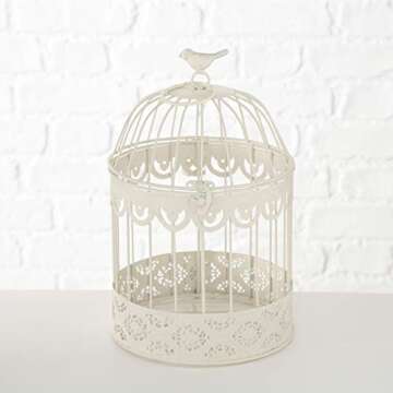 Farmers Market White Wire Bird Cages, Set of 2, Decorative, Table Top Centerpieces, for Florals, Candles and More, Metal, Handmade, Rustic Vintage Style, 11.75 and 15 Inches Tall