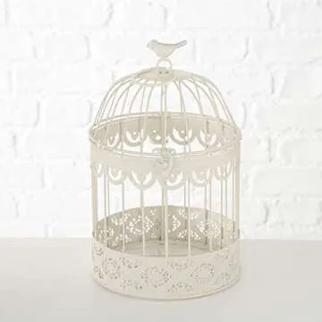 Farmers Market White Wire Bird Cages, Set of 2, Decorative, Table Top Centerpieces, for Florals, Candles and More, Metal, Handmade, Rustic Vintage Style, 11.75 and 15 Inches Tall