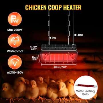 Doright Chicken Coop Heater,Dimmable Brooder Heat Lamp with 175w Infrared Heating Bulb,Brooder Heating Plate with Hanging, Waterproof Poultry Coop Heater for Chicks,Ducks,Puppies Whelping Box(US Plug)