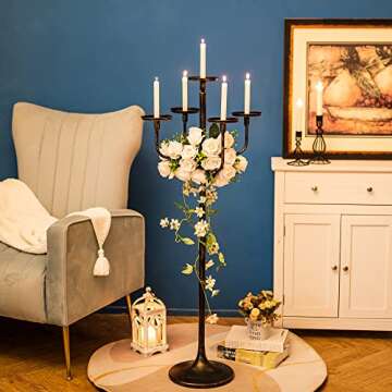 Sziqiqi Black Floor Candelabra Centerpiece 5-arm 48inch Tall Candle Holders for Candlesitcks Taper P...