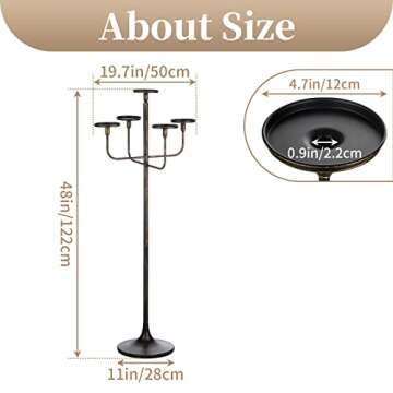 Sziqiqi Black Floor Candelabra Centerpiece 5-arm 48inch Tall Candle Holders for Candlesitcks Taper Pillar Candles Metal Floral Centerpieces Stand Halloween Wedding Party Event Decoration
