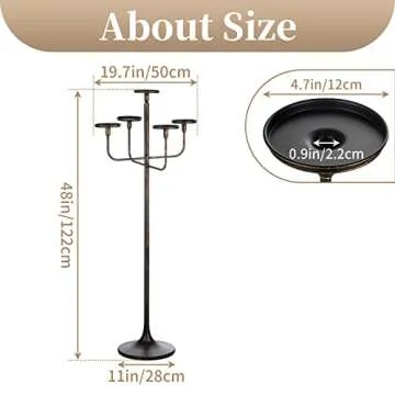 Sziqiqi Black Floor Candelabra Centerpiece 5-arm 48inch Tall Candle Holders for Candlesitcks Taper Pillar Candles Metal Floral Centerpieces Stand Halloween Wedding Party Event Decoration