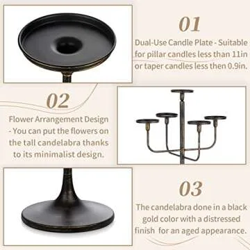 Sziqiqi Black Floor Candelabra Centerpiece 5-arm 48inch Tall Candle Holders for Candlesitcks Taper Pillar Candles Metal Floral Centerpieces Stand Halloween Wedding Party Event Decoration