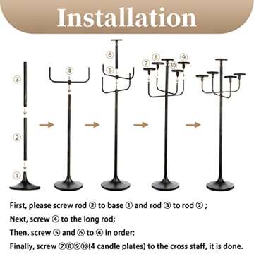 Sziqiqi Black Floor Candelabra Centerpiece 5-arm 48inch Tall Candle Holders for Candlesitcks Taper Pillar Candles Metal Floral Centerpieces Stand Halloween Wedding Party Event Decoration