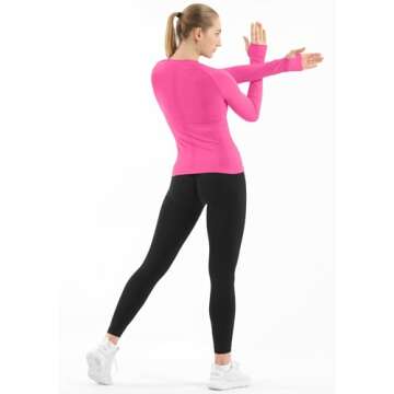 MathCat Seamless Workout Shirts for Women Long Sleeve Yoga Tops Sports Running Shirt Breathable Athletic Top Slim Fit Peach Pink