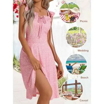 HUHOT Graduation Dresses for Women 2025 Sunflower Dress for Beach Vacation Spring Summer Easter Casual Wedding Guest Midi Sleeveless Graduation Dresses for Teen Women 2025