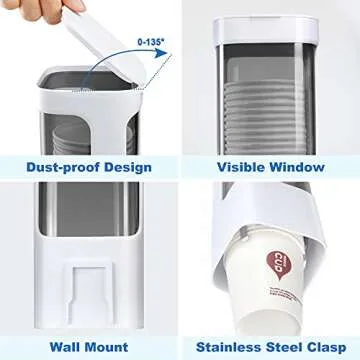 IWNTWY Cup Dispenser, Pull Type Water Cooler Cup Holder Fit 3oz-5oz Small Cups, Wall Mount Bathroom Disposable Mouthwash Cups Dispenser with Paste for Home Office Hospital (White)