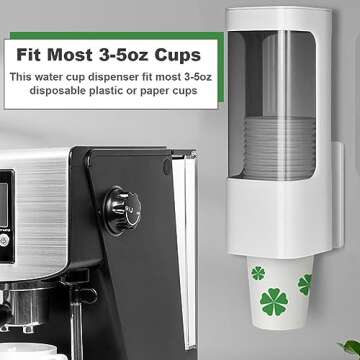 IWNTWY Cup Dispenser, Pull Type Water Cooler Cup Holder Fit 3oz-5oz Small Cups, Wall Mount Bathroom Disposable Mouthwash Cups Dispenser with Paste for Home Office Hospital (White)