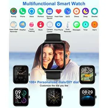 Smart Watch for Men Women with Bluetooth Call, Alexa Built-in1.8 DIY Dial with Blood Oxygen Heart Rate Sleep Fitness Tracker Notification Weather 100 Sport Modes Smartwatch for Android iOS Phone