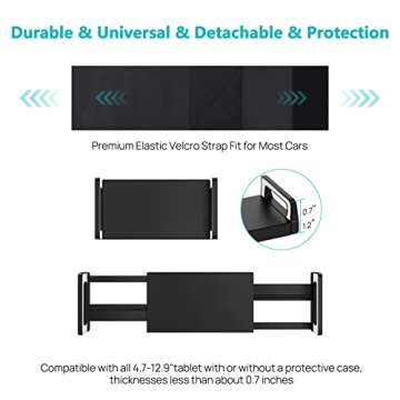 Abemala 2 Pack Car Headrest Tablet Holder, iPad Holder for Car Backseat, Anti-Slip Strap and Holding Board Fits All 4.7"-12.9" Device, Road Trip Essential for Kids, 360° Rotatable iPad Headrest Mount