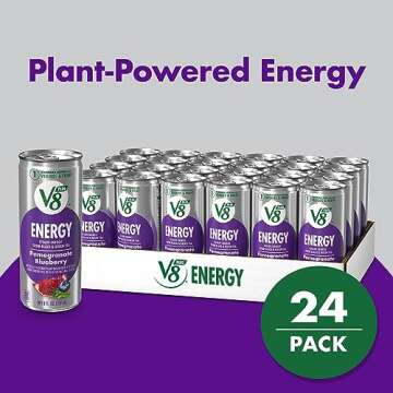 V8 +Energy Pomegranate Blueberry Juice Energy Drink, 8 fl oz Can (24 Pack)