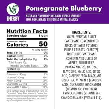 V8 +Energy Pomegranate Blueberry Juice Energy Drink, 8 fl oz Can (24 Pack)