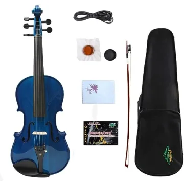 Yinfente 5 String Acoustic Electric Violin - Maple & Spruce, Ebony Fittings, Stunning Blue