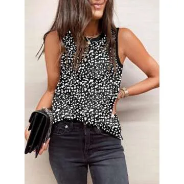 Dokotoo Tank Top for Women Fashion Leopard Print Crewneck Sleeveless Shirts Tunic Basic Tees Casual ...