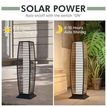 Grand patio Outdoor Floor Lamp Solar Powered Lantern Waterproof Wicker Boho Deck Lights for Garden Porch Decor, Large Crossover
