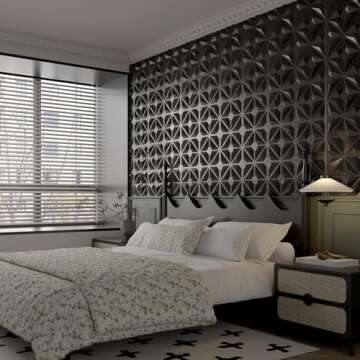 MIX3D 20 Pack Textured 3D Wall Panels for Interior Wall Decor, PVC Decorative Wall Panels for Living Room Bedroom Hotel Office, Black 12''x12'' Cover 19.4 Sq.​ Ft​
