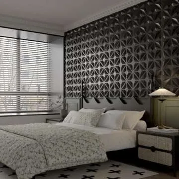 MIX3D 20 Pack Textured 3D Wall Panels for Interior Wall Decor, PVC Decorative Wall Panels for Living Room Bedroom Hotel Office, Black 12''x12'' Cover 19.4 Sq.​ Ft​