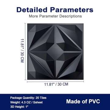 MIX3D 20 Pack Textured 3D Wall Panels for Interior Wall Decor, PVC Decorative Wall Panels for Living Room Bedroom Hotel Office, Black 12''x12'' Cover 19.4 Sq.​ Ft​