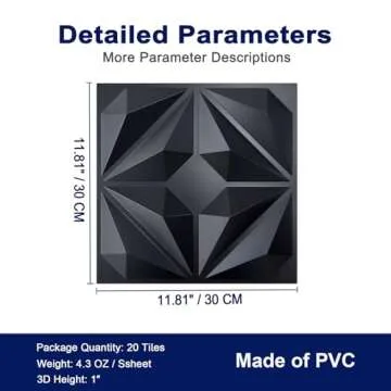 MIX3D 20 Pack Textured 3D Wall Panels for Interior Wall Decor, PVC Decorative Wall Panels for Living Room Bedroom Hotel Office, Black 12''x12'' Cover 19.4 Sq.​ Ft​