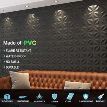 MIX3D 20 Pack Textured 3D Wall Panels for Interior Wall Decor, PVC Decorative Wall Panels for Living Room Bedroom Hotel Office, Black 12''x12'' Cover 19.4 Sq.​ Ft​