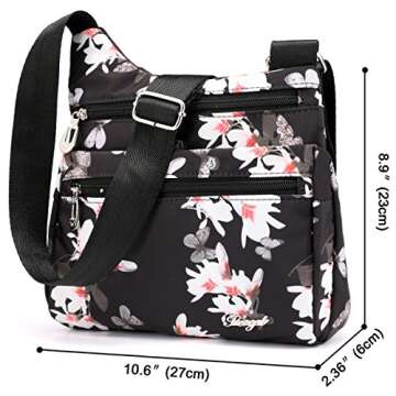 STUOYE Nylon Multi-Pocket Crossbody Purse Bags for Women Travel Shoulder Bag (Magnolia Flower)